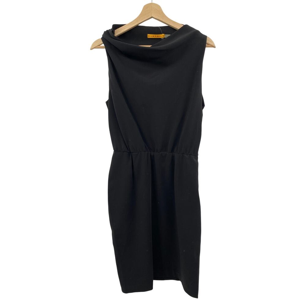 Alice + Olivia 12 black cowl neck snap shoulder mini dress